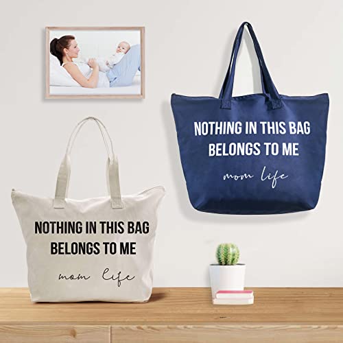 Image of ELEGANTPARK Baby Shower Gifts for New Mom Life Tote Bag Mothers Day Christmas Birthday Valentines Day Gifts for Mom to be Canvas Tote with Zipper and Pocket Shoulder Bag Cotton Ivory