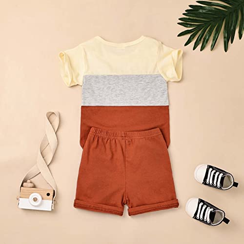 Image of Toddler Boy Clothes Baby Summer Outfit Patchwork Tee Shorts 12M-4T | Soft Patchwork Tee, Pocket Shorts With Stretch Waistband, Breathable For Summer Play, Machine Washable