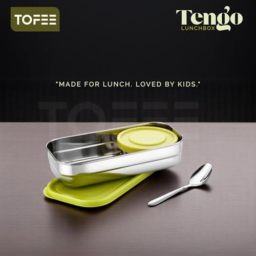 Image of TOFEE Big Stainless Steel Lunch Box for Office & School | Leak-Proof Tiffin with Small Container & Spoon | BPA-Free Airtight Lid | Compact & Durable Lunch Box for Travel (900ml) (Yellow Combo)