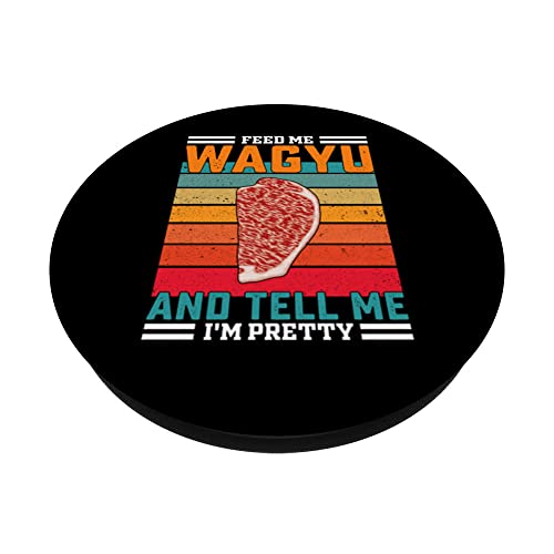 Retro Feed Me Wagyu Funny Saying - Japanese Steak PopSockets Swappable PopGrip, Black - Image 2