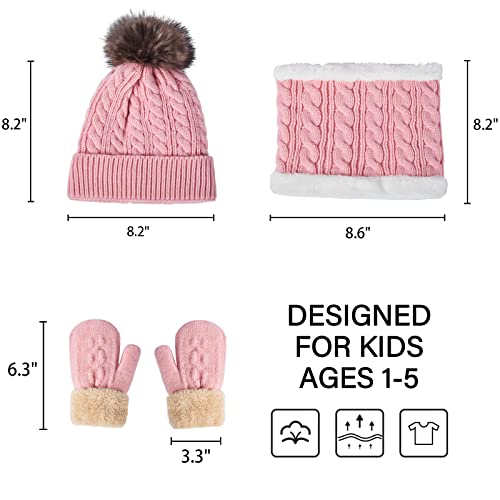 Kids Hat Gloves Scarf Set for Girls Boys 1-12 Years Old Winter Warm Fleece Lined2