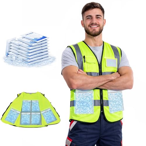 PANGTIKU Ice Cooling Vest with 20 Gel Ice packs - Cooling Safety Vest for Men & Women Motorcycle, MS, Outdoor Activities