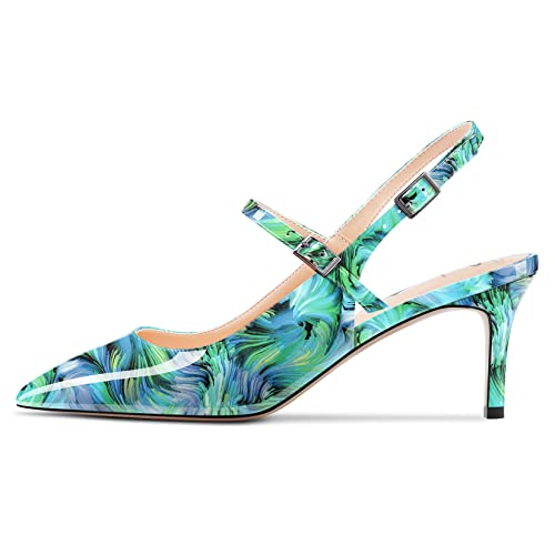 Aachcol Women Pumps Pointed Toe Ankle Strap Slingback Stiletto Kitten Low Heel Dress Shoes Patent Office Wedding Shopping 2.5 Inch2