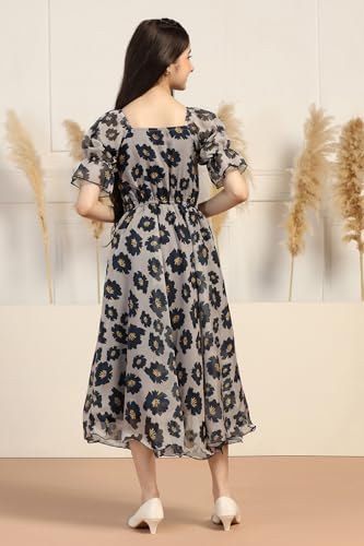 Image of Fashion Dream Girl's Organza Floral Printed Calf Length Dress|Western Dress|Kids Dress|Fancy Dress
