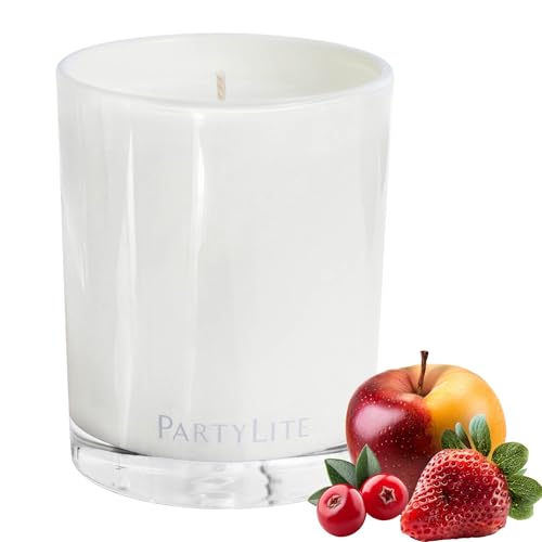 PartyLite Iced Snowberries Escential Jar Kerze duftet mit Apfel Cranberry Erdbeere Vanille und Moschus 220 ml 1 Docht wiederverwendbares Glas 50 Stunden Brenndauer Aromatherapie-Duft