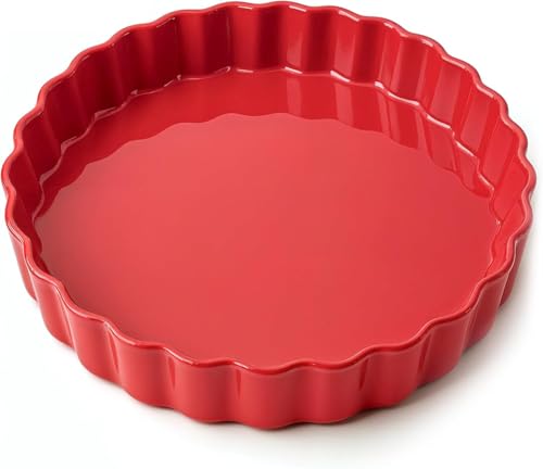 Praknu Stampo per Torta in Ceramica - ø 28 cm - Con Rivestimento Antiaderente - Resistente ai Tagli e ai Graffi - Facile da Pulire (Rosso)
