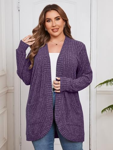 Image of BELAROI Women Plus Size Cardigan Sweater Fall Outfit | Open front long cardigan, lightweight sweater, versatile layering tops for fall winter, daily wear, outdoor, office clothes