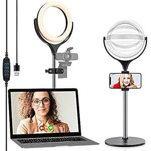 Ring Light for Computer Video Conferencing Lighting, Webcam Circle Light Ring for Laptop with Stand & Phone Holder, Desk…