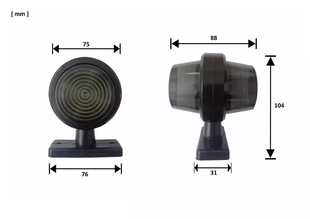Generico 4 Luci di Ingombro LED 12V 24V Arancio Rosso Lente Fume Fanali Laterali Braccio Corto in Gomma/Destra e Sinistra per Carro Rimorchio Furgone Camper Trattore