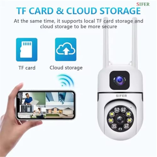 Image of SIFER 4+4 MP Dual Lens Wireless WiFi CCTV Camera for Home Outdoor & Indoor, 360 Security Camera with Night Vision, 2-Way Audio, Cloud & SD Card Supported, Waterproof CCTV Camera for Shop & Office