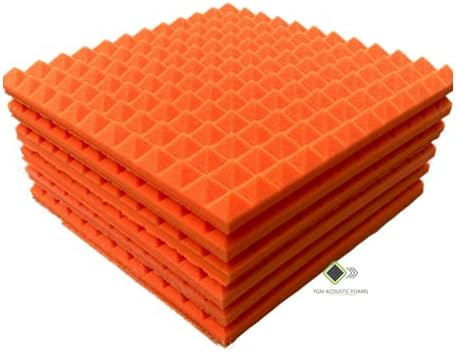 YGM Acoustic Foams® Pyramid Soundproofing Studio (Set of 6) Acoustic Foam 1'x1' - 1 Inches (Orange)