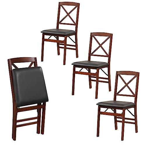 Image of Giantex Folding Dining Chairs Set of 4, Foldable Wood Kitchen Chairs with Padded Seat, Solid Wood Frame, Max Load 400 Lbs, No Assembly Easy to Store Wooden Dining Chairs for Apartment, Small Space