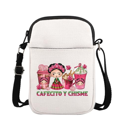 BLUPARK Funny Cafecito y Chisme Mexican Coffee Cups Crossbody Bag Mexican Concha Pun Gift Mexican Themed Crossbody Bag