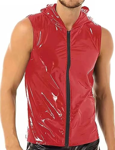 AIEOE Men’s Leather Metallic Shirts Shiny Slim Fit Stretch Top Wetlook Club Party Undershirts4