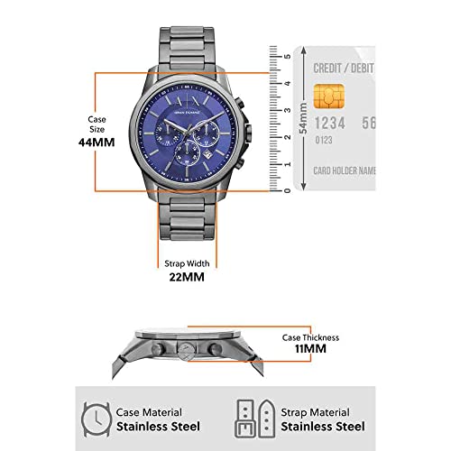 Armani Exchange Men Stainless Steel Gun-Metal Analog Watch Ax1731, Dial-Color:Blue, Band Color:Gray - Image 4