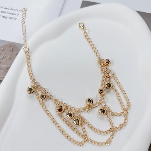 Image of Jingling Bell Beaded Tassel Anklet Bracelet for Women Boho Silver Bells Sounds Bead Pendant Adjustable Layered Indian Jingle Gypsy Vintage Ankle Barefoot Sandals Feet Foot Chain Bohemia Summer Beach