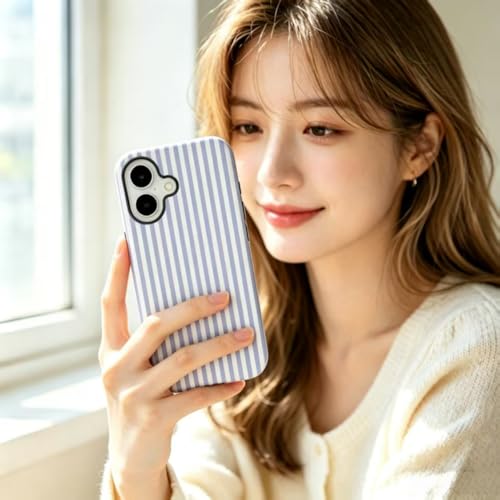 Image of for iPhone 17 Case Cute Phone Case,Compatible with MagSafe,Dual Layer Shockproof Protective Phone Cover,Hard Shell + Silicone Cover,Fashion Design for Women Girls,Striped Blue