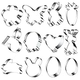 HLEIUKT Ausstechformen Ostern, 12 Stück Ostern Ausstecher Set, Plätzchen Ausstecher Ostern, Keksausstecher Ostern, Osterplätzchen für Backen Hase, Ei, Karotte, Küken, Häschenkopf, Schmetterling, Blume