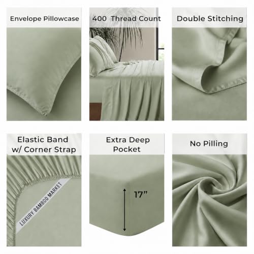 Image of |Split King Size Sheet Set | Organically Grown | Ultra Soft & Cooling |100% Viscose | 17 inch Deep Pocket [Willow]