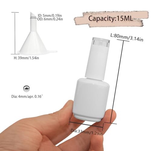 Empty Gel Nail Polish Bottles, 15ML Empty Nail Polish Bottles with Transparent Top,Opaque Round Refillable Fingernail Polish Bottles UV Safe with Mixing Balls & Funnels, Pack of 6 (WHITE)2