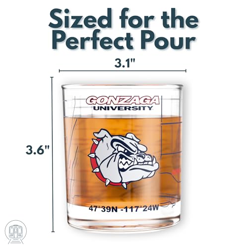 Image of Greenline Goods - University of Gonzaga Bulldogs College Whiskey Glasses (Set of 2), 10 oz - Full-Color Logo + Campus Map