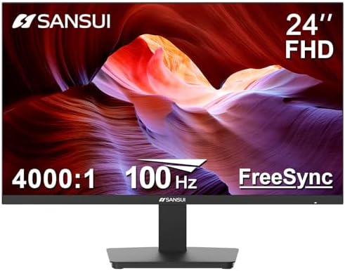 SANSUI Monitor 24 Inch 100Hz PC Monitor, HDMI VGA Ports VESA Mount, FHD Computer Monitor Ultra-Slim Ergonomic Tilt Eye Care for Home Office (ES-24F2, HDMI Cable Included)