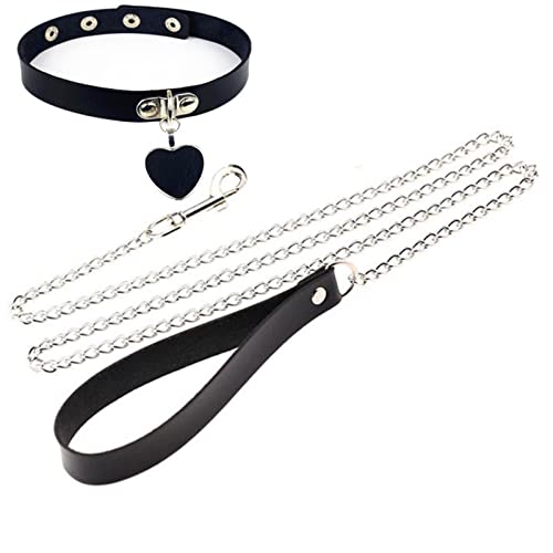 Ensemble De Salle De Bain Bijoux Accessoires Amour Forme Pendentif Lien Chaîne En Métal Femmes Collier Collier Sexy En Cuir Traction Punk Cloche Du Cou Corde...
