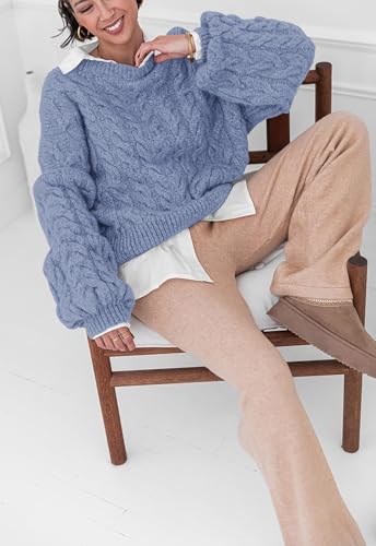 Image of PRETTYGARDEN Womens Sweaters Spring 2026 Cable Knit Long Sleeve Crewneck Oversized Sweater Chunky Pullover Loose Outfits