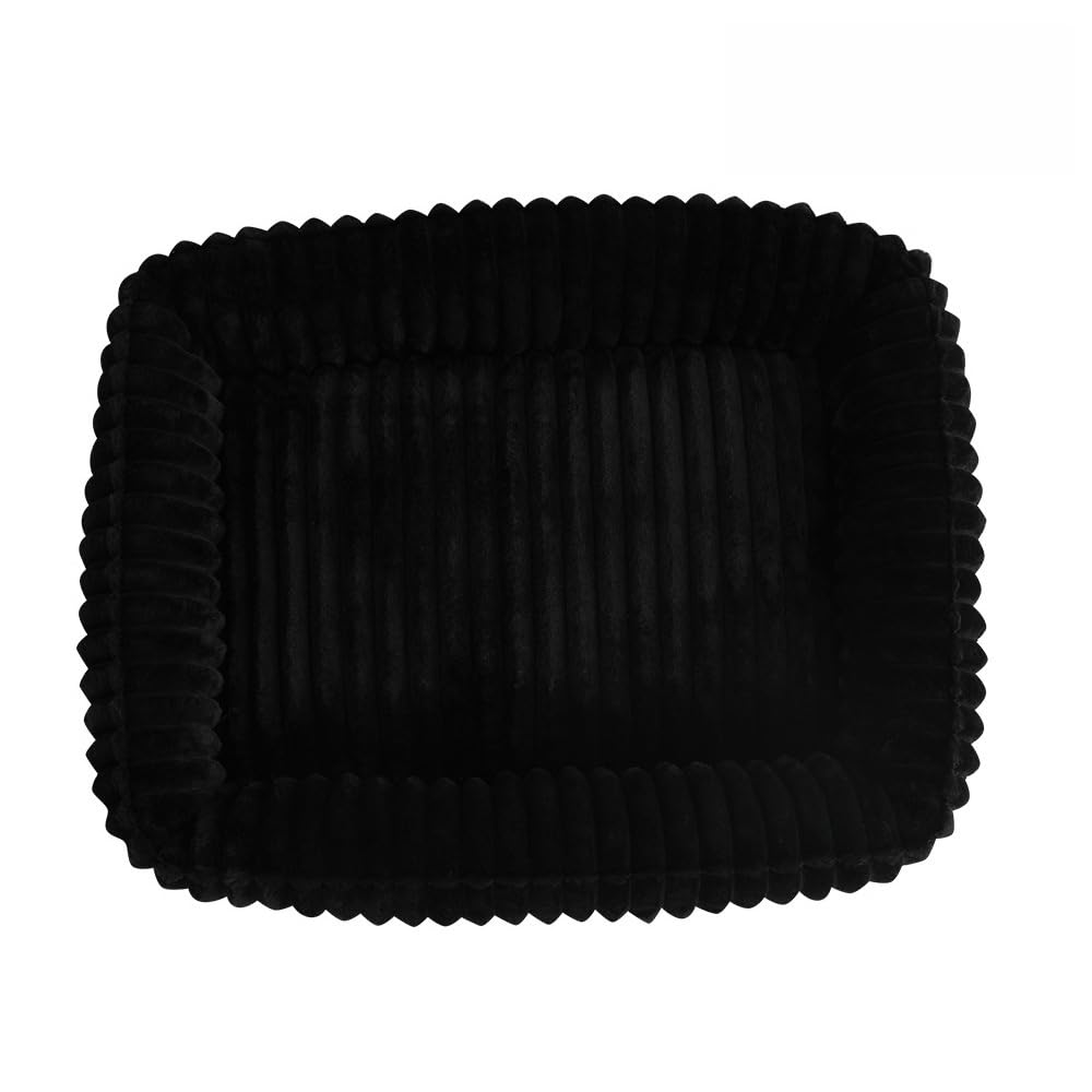 Odot Striped Plush Dog Bed Rectangular Pet Bed for Dogs Cats, Soft Comfort Fluffy Plush Pet Cushion Small Medium for Indoor Calming Puppy Kitten Washable with Anti-Slip Bottom (Black,S 50x40cm)