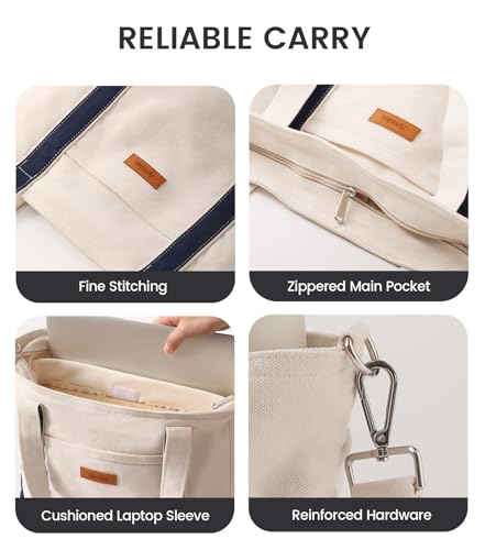 Aveniee Canvas Tote Bag with 10 Pockets & Zipper Large Tote Purse for Women Shoulder Handbag for Travel Work Laptop Books3