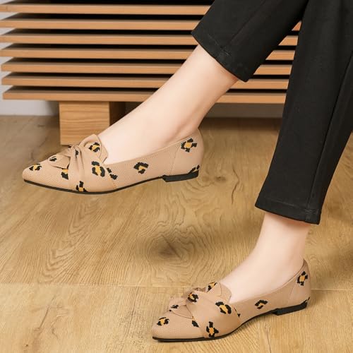 Image of HIULYCENCE Flats for Womens Pointed Toe Ballet Flats with Bow Comfortable Knit Dressy Flats