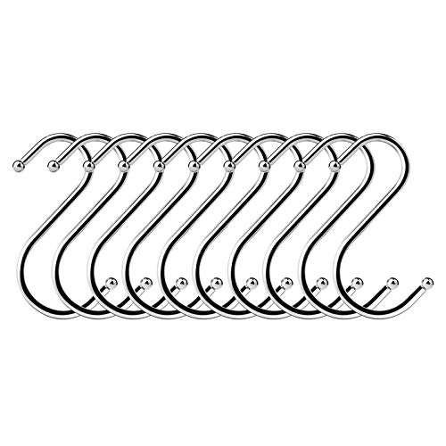 70% Off Discount 10 Pcs Round S Shaped Hooks Hanging Hooks Hangers in Polished Stainless Steel Metal Fits Kitchen, Bedroom and Office- Outdoor Garage Home Storage Organization