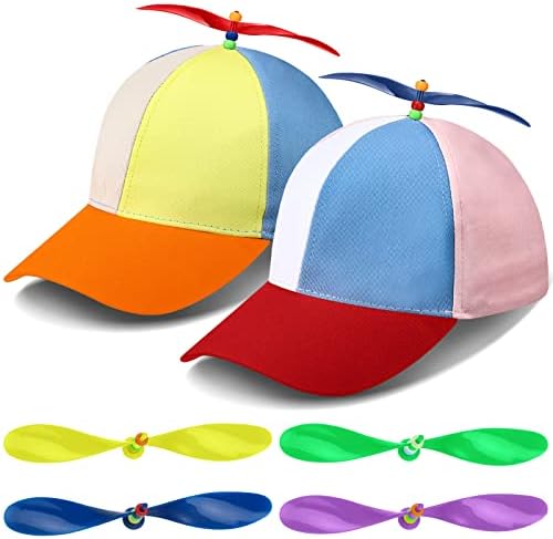 2 Pack Adult Hat Baseball Cap Brightly Rainbow Color Hat Rainbow Top Hat with 4 Replaceable Bamboo Dragonflies (Red, Orange Brim)