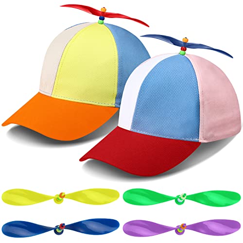 2 Pack Adult Hat Baseball Cap Brightly Rainbow Color Hat Rainbow Top Hat With 4 Replaceable Bamboo Dragonflies (Red, Orange Brim) #TOP2