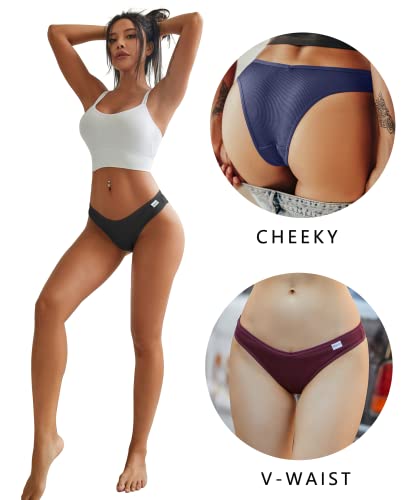 Image of FINETOO Womens Cotton Underwear Sexy Stretch Bikini Panties Low Rise Hipster Ladies Soft V-Waist Cheeky