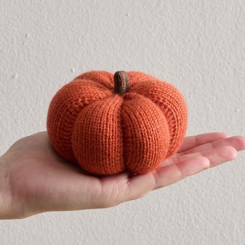 Image of Set of 3 Multi-size Cozy Knit Pumpkins (Orange Large Multi-size set) | Fall Home decor, Shelf sitters, Bowl fillers, Gift for Friend