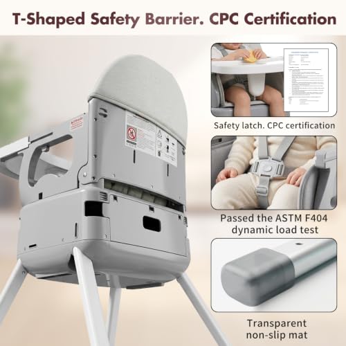 Image of 7-in-1 Convertible Baby High Chair for Baby and Toddler, Portable Travel High Chair Grow with Baby with Adjustable Height & Tray, Easy-Clean Seat, Anti-Tip Safe Frame, Supports 33 lbs
