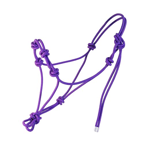 horzmetnex 4 Knot Rope Halter for Horses Strong 1/4 Stiff Rope Bitless Training Halter Lightweight & Adjustable (Electric Purple Standard)