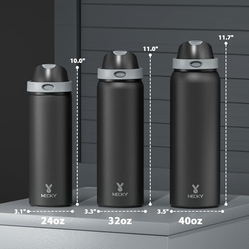 24 oz Insulated Water Bottle for Sports: Meoky Stainless Steel Water Bottle with 2-in-1 Straw and Spout Lid - Leak Proof, Cold for 24 Hours, Fits in Car Cup Holder, BPA-Free for Travel Gym, Night - Image 4