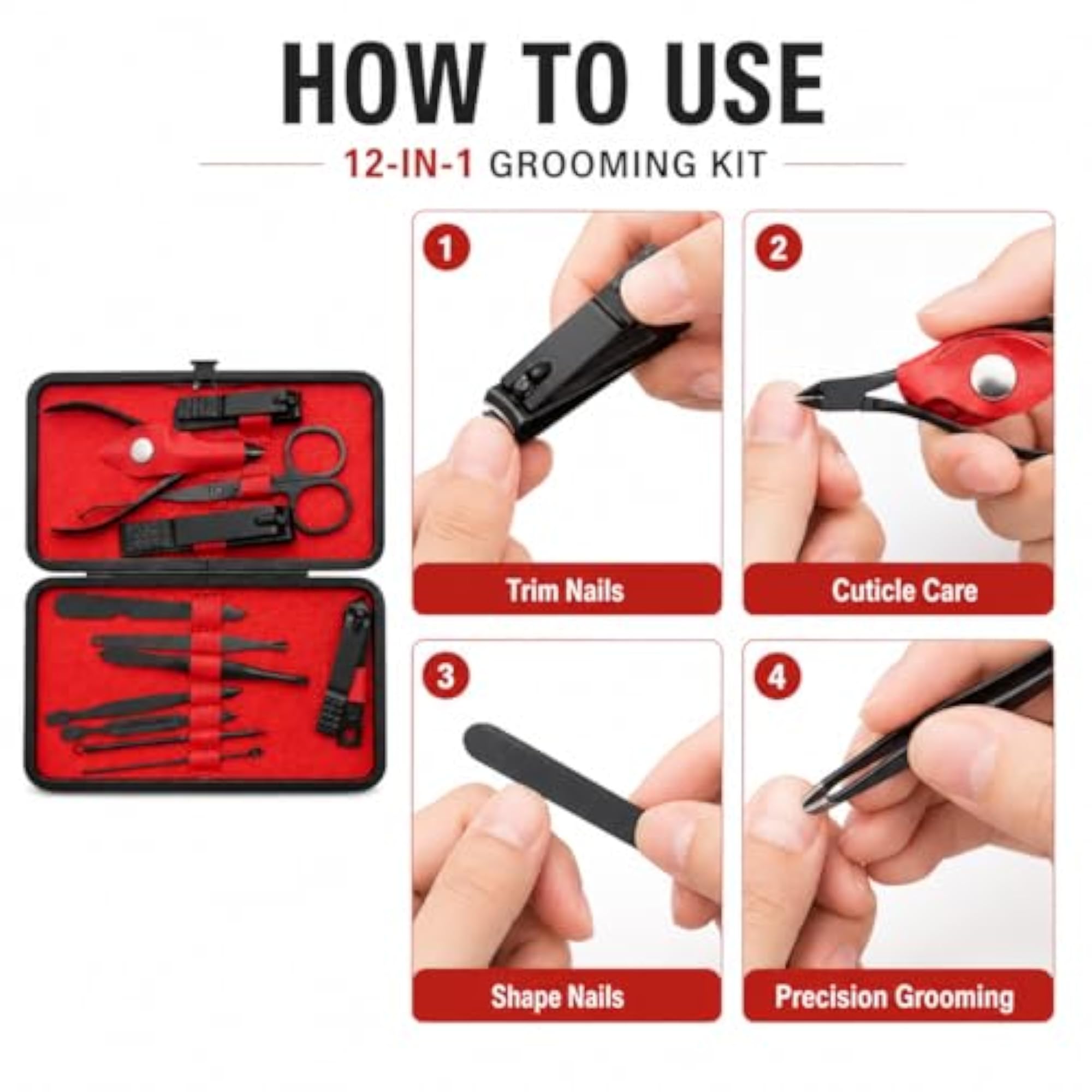 12 in 1 Manicure Pedicure Kit, Grooming Set for Men & Women