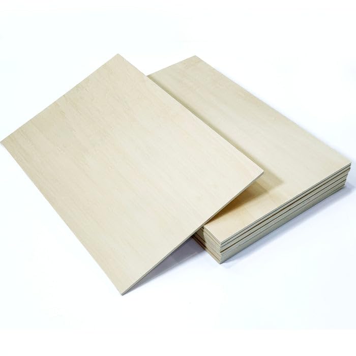 Basswood Plywood Sheets 1/4 Inch – 12x12 Unfinished Wood Sheets for Crafts, Laser Cutting, DIY – 10 Pack