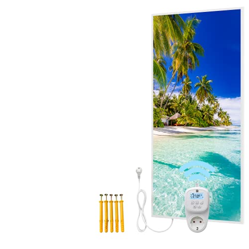BR Bringer Bild Infrarotheizung mit Rahmen- Bildheizung mit UV Druck- 60x120x1, 8cm- Palmenstrand, Malediven
