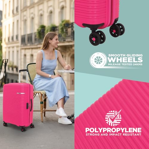Image of American Tourister Liftoff+ | Medium Size Check-in Trolley Bag (67 cm) for Travel | 360 8 Wheel Travel Luggage | Hard Case Polypropylene (PP) Suitcase | Mounted TSA Lock | Berry Blast