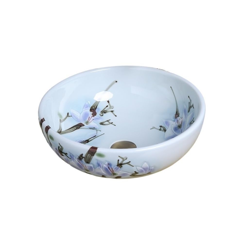 Runze765z One Color Sink Bowl Hand-Painted Ceramic Splash-Proof Wash Basin For Home Bathroom Balcony Above Counter Art Basin