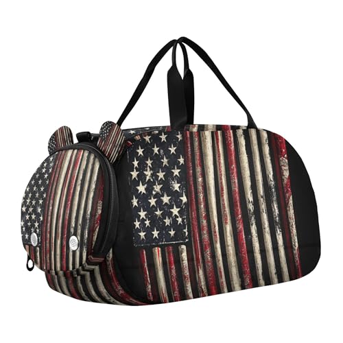 Glaphy Baseball with American Flags Duffle Bag for Toddler Boys Girls, Gym Sports Bag with Shoe Compartments, Kids Travel Overnight Weekender Shoulder Bag
