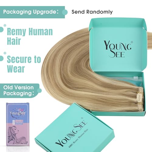 Image of YoungSee Blonde Clip in Hair Extensions Honey Blonde Highlights Human Hair Clip in Extensions Strawberry Blond Clips in Human Hair Extensions for Woman 12inch 85g