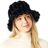 Winter Bucket Hat for Women Faux Fur Sherpa Fuzzy Warmer Fisherman Hats for Women (Solid - Black)