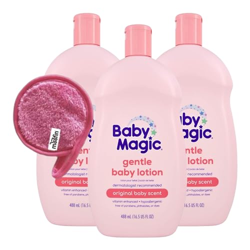 Baby Lotion, 16.5 Fl Oz, Bundle Makeup Cleansing Cloth, Nourishing & Sensitive Baby Lotion with Vitamins & Aloe, Original Scented Baby Lotion, Vitamin Enhanced~ [Pack of 3]