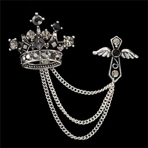 Image of coadipress Crown With Hanging Chain Brooch for Women Men Elegant Gentlemen Gold Silver Crystal Crown Lapel Pin Vintage Rhinestone Wedding Brooch Suit Shirt Pin Accessories