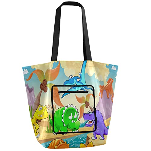 Bunte wiederverwendbare Einkaufstasche, Dinosaurier-Tasche, wiederverwendbare Einkaufstaschen, faltbar in befestigter Tasche, für Reisen, Outdoor, Zuhause, Bunte Dinosaurier, Einheitsgröße Cover